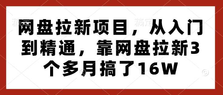 网盘拉新项目，从入门到精通，靠网盘拉新3个多月搞了16W-英祺创业