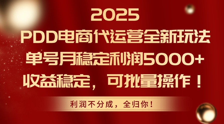 单号月稳定利润5000+，2025PDD电商代运营全新玩法，收益稳定，可批量操作-英祺创业