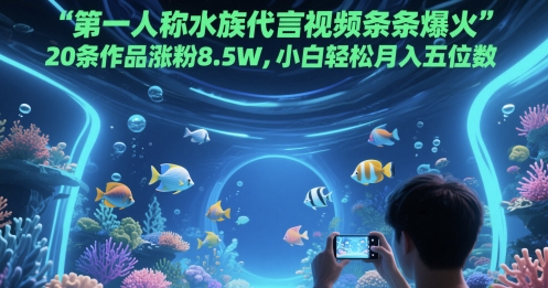 20条作品涨粉8.5W，第一人称水族代言视频条条爆火，小白轻松月入五位数-英祺创业